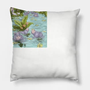 Lavender Hippos in the Jungle of Peace Pillow