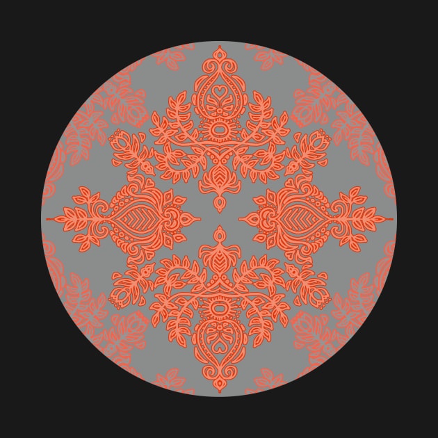 Burnt Orange, Coral & Grey doodle pattern by micklyn