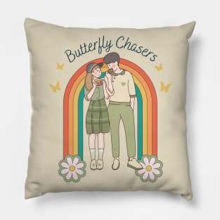 Romantic Flutter: Butterfly Chasers Valentine's Day Design Pillow