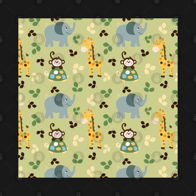 Jungle Safari Giraffe, Monkey, Turtle, Elephant Pattern by JessDesigns