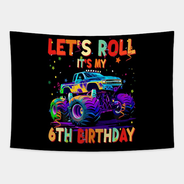 Kids 6 Year Old 6Th It'S My Birthday Boy Monster Truck Tapestry by MaciGalloway3