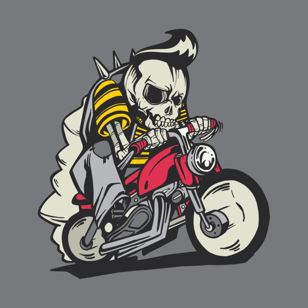 Retro Greaser Skeleton on Motorcycle by SLAG_Creative