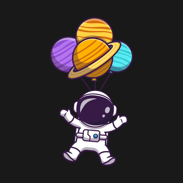 Cute Astronaut Floating With Planet Balloon In Space Cartoon by Catalyst Labs