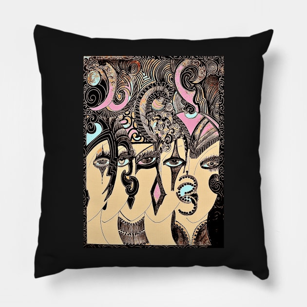 PSYCHEDELIC MOD DOLLIES Pillow by jacquline8689