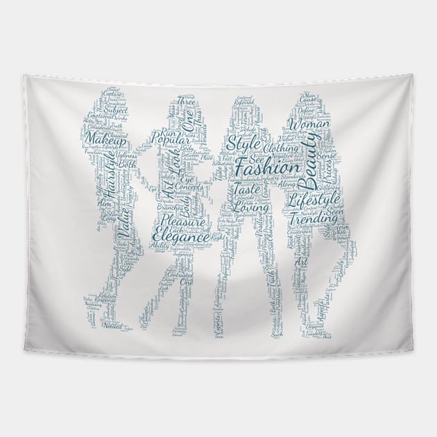 Girls Fashion Silhouette Shape Text Word Cloud Tapestry by Cubebox