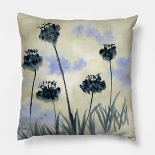 Black Flowers Watercolor Painting Pillow