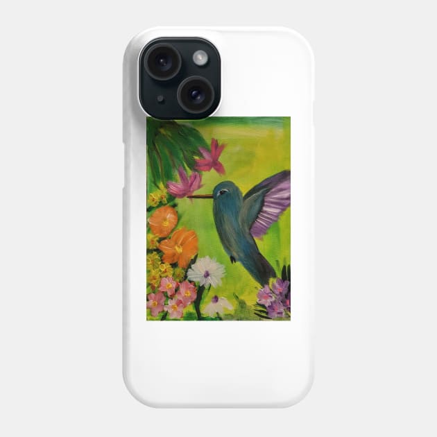 hummingbird feeding on some nectar on a 12x16inc stretch canvas. Phone Case by kkartwork