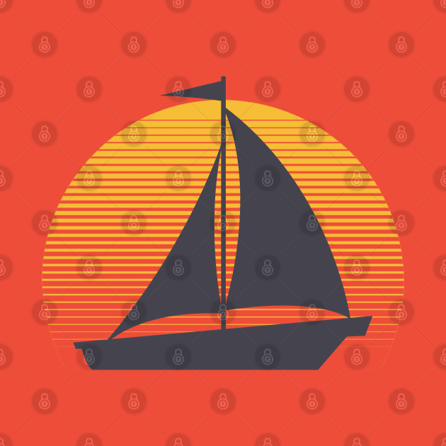 Retro Vintage Sunset With A Sailboat by ChristianShirtsStudios