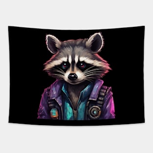 Cyberpunk Raccoon in Beautiful Colors Tapestry