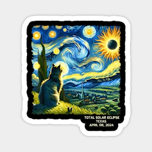 Total Solar Eclipse April 08 2024 Texas Starry Night Cat Magnet