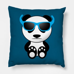 Cool cute panda bear sunglasses blue Pillow