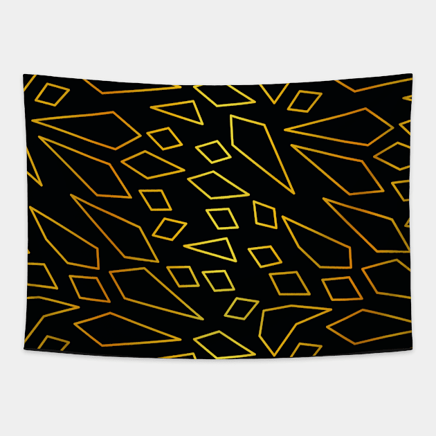 Abstract pattern design gold fragments outline on dark Tapestry by Elemesca