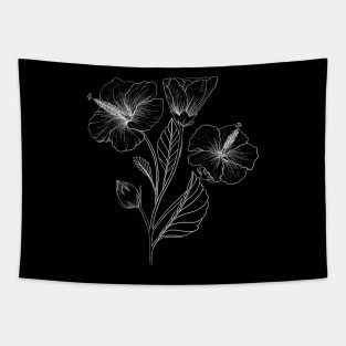 Hibiscus Line Art Black Background Tapestry