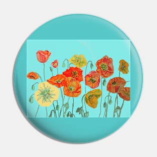 Poppy Watercolor Painting Orange Aqua Art Pin