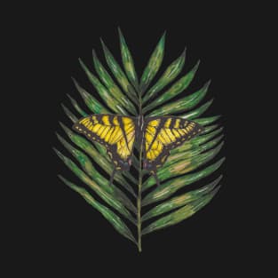 Green tropical leaf with butterfly T-Shirt