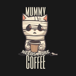 Mummy Needs More Coffee | Halloween Cat with Cup T-Shirt