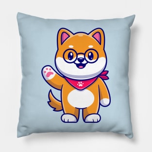 Cute Shiba Inu Dog Waving Hand Cartoon Pillow