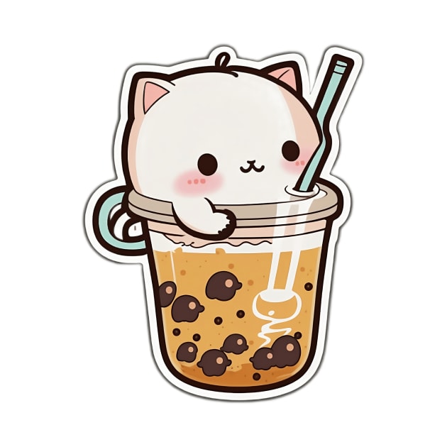 Cute Cat Drinking Bubble Tea Cartoon Boba Drawing by kiddo200