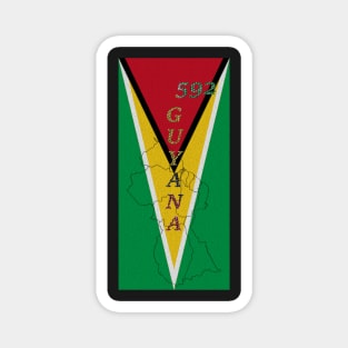 Guyana Flag Design with Phone Area Code and Map Outline Magnet