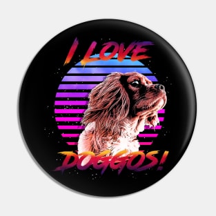 I Love Doggos (Spaniel) Retrowave Outrunner Pin