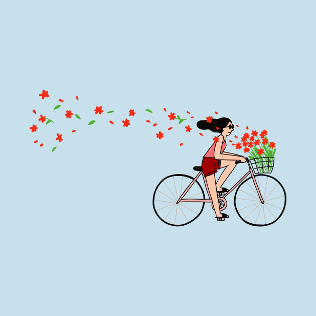 Girl Cycling with Flowers by Ashleigh Green Studios