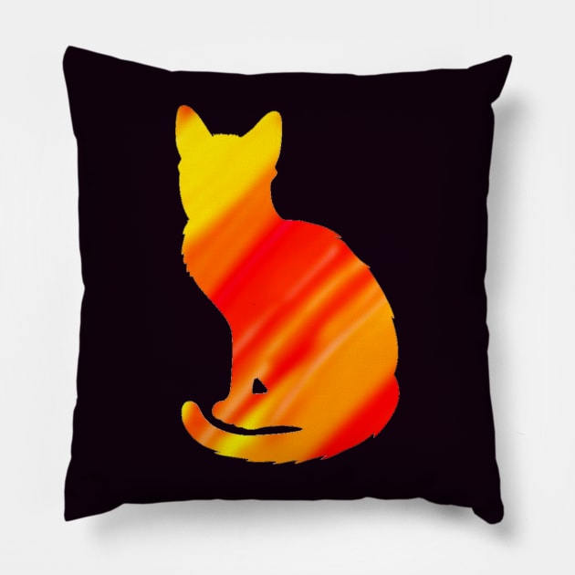 Fire Cat Silhouette Pillow by Amanda1775