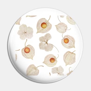 Autumn Physalis, Cape gooseberry dry flowers watercolor pattern.  Golden berry structure. Delicate floral print Pin