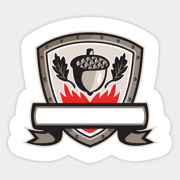 Acorn Oak Leaf Flames Shield Retro Acorn Oak Leaf Flames Shield