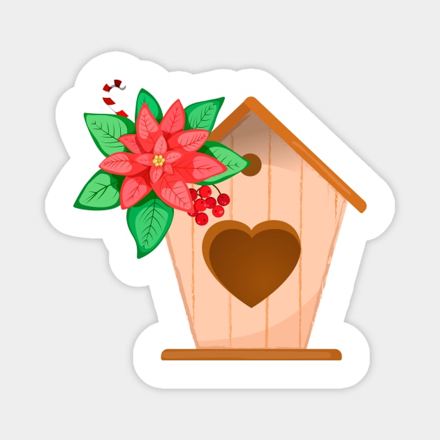 Poinsettia and birdhouse Magnet by  ESHA-Studio