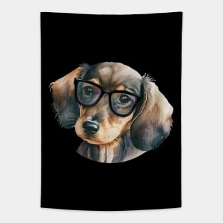 Cute Dachshund with black glasses Tapestry