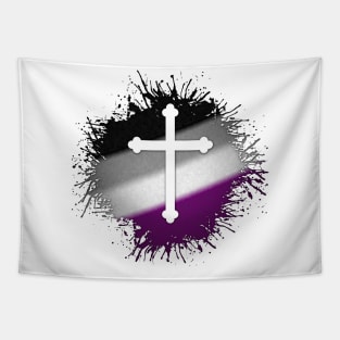 Paint Splatter Asexual Pride Christian Cross Symbol Tapestry