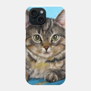 Digitally Painted Portrait of a Cute Little Furry Kitten Phone Case