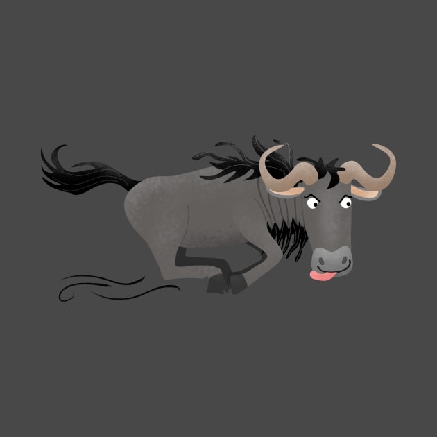 Funny wildebeest running cartoon illustration by FrogFactory