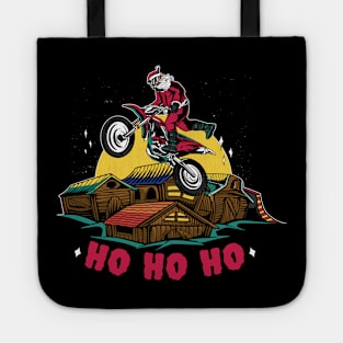 Motocross Santa Claus Making a Bike Jump Tote