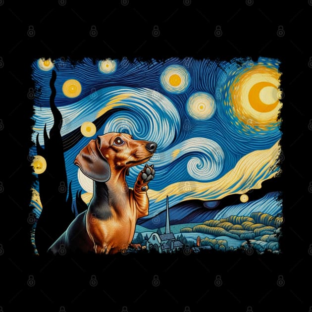 Cute and Curvy Crew Dachshund Dog Starry Night, Doggy Delight Tee by Chocolate Candies