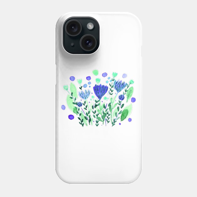 Watercolor whimsical flowers - blue and green Phone Case by wackapacka