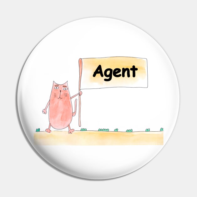 Agent. Profession, work, job. Cat shows a banner with the inscription. Watercolor illustration. A gift for a professional. Pin by grafinya