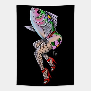 Vintage Mermaid Tattoo Flash Tapestry