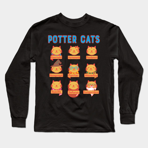 Funny Harry Potter Cats T Shirt Potter Maglietta A Manica Lunga Teepublic It