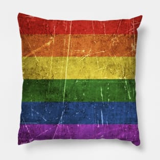 Vintage Aged and Scratched Rainbow Gay Pride Flag Pillow