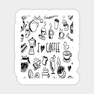 I Love Coffee Fun Black Line Illustration Magnet