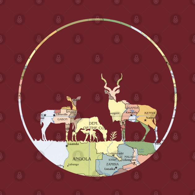 African Kudu Family cut from 2011 Map of Africa by tsd-fashion