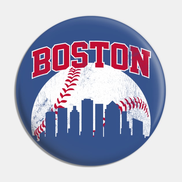 Vintage Boston Skyline City Gameday Retro Vintage USA Pin by DetourShirts