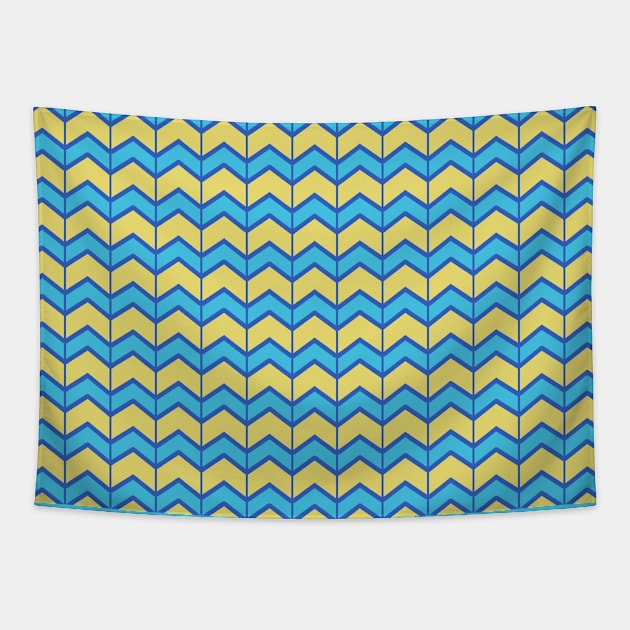 Chevron Zigzag Geometric Pattern Yellow Blue Tapestry by oknoki