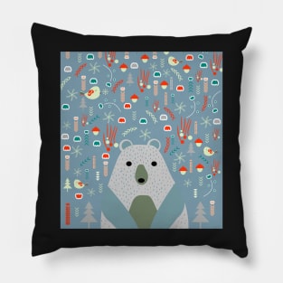 Winter pattern with baby bear Pillow