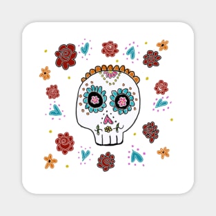 Sugar Skull and Roses white background Magnet