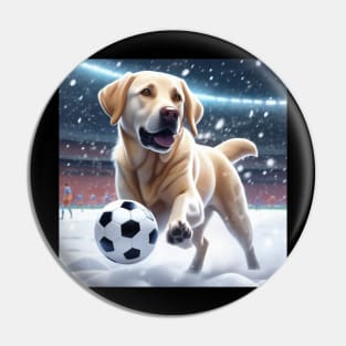 A Labrador Dog Playing Soccer/Football In The Snow Pin