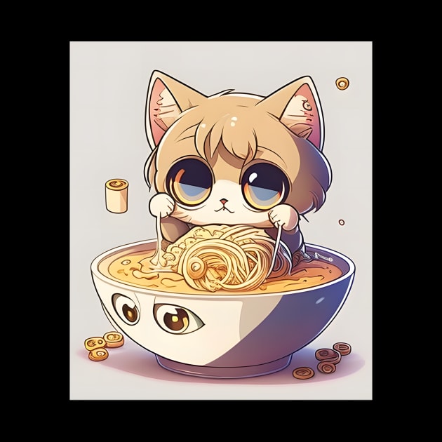 Cute Chibi Anime Manga Cat Ramen Lover - Love Cats by dashawncannonuzf