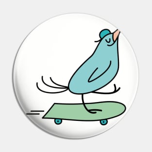 Funny bird rides a skatboard Pin