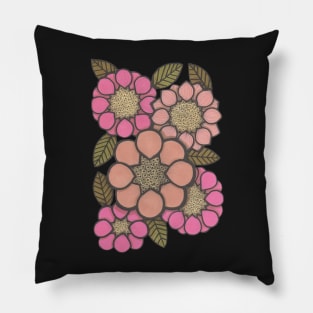 Flower Power, pink and green, retro florals Pillow